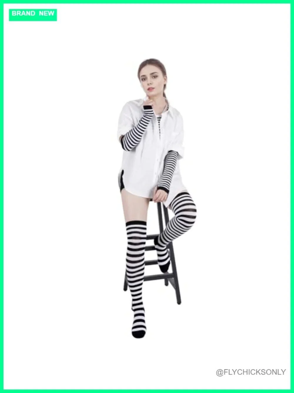 Arm Warmers & Knee High Socks Set Fingerless Gloves Knit Slim